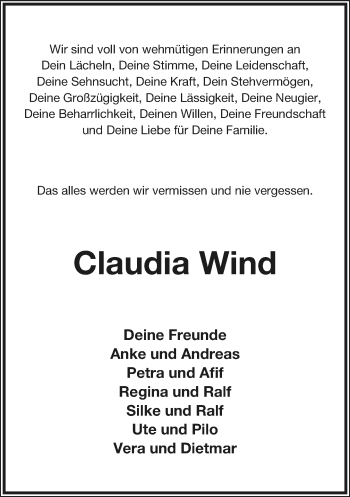 Anzeige  Claudia Wind  Lippische Landes-Zeitung