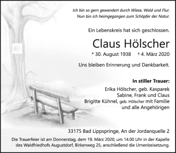 Anzeige  Claus Hölscher  Lippische Landes-Zeitung