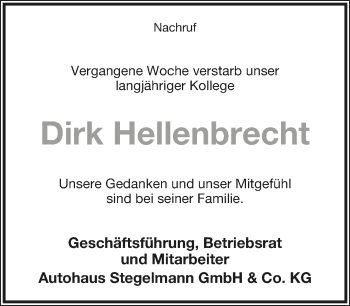 Anzeige  Dirk Hellenbrecht  Lippische Landes-Zeitung