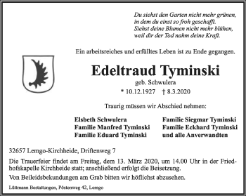 Anzeige  Edeltraud Tyminski  Lippische Landes-Zeitung