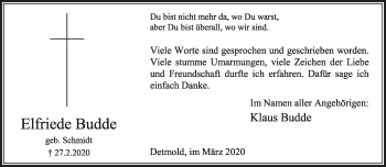 Anzeige  Elfriede Budde  Lippische Landes-Zeitung