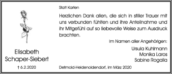 Anzeige  Elisabeth Schaper-Siebert  Lippische Landes-Zeitung
