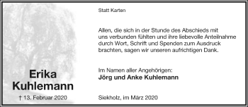 Anzeige  Erika Kuhlemann  Lippische Landes-Zeitung