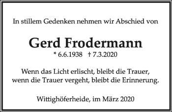 Anzeige  Gerd Frodermann  Lippische Landes-Zeitung