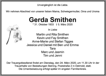 Anzeige  Gerda Smithen  Lippische Landes-Zeitung