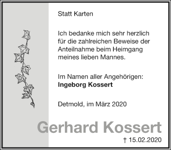 Anzeige  Gerhard Kossert  Lippische Landes-Zeitung