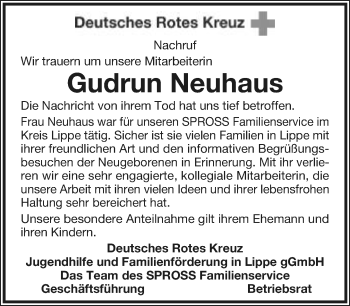 Anzeige  Gudrun Neuhaus  Lippische Landes-Zeitung