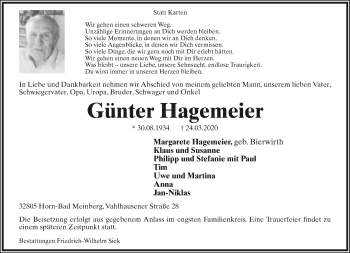 Anzeige  Günter Hagemeier  Lippische Landes-Zeitung