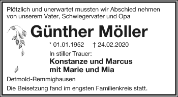 Anzeige  Günther Möller  Lippische Landes-Zeitung