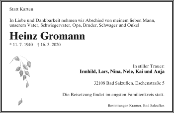 Anzeige  Heinz Gromann  Lippische Landes-Zeitung