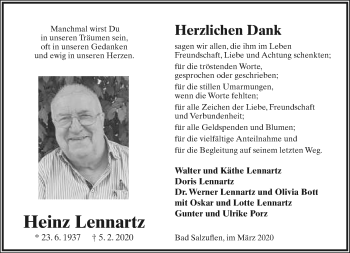 Anzeige  Heinz Lennartz  Lippische Landes-Zeitung