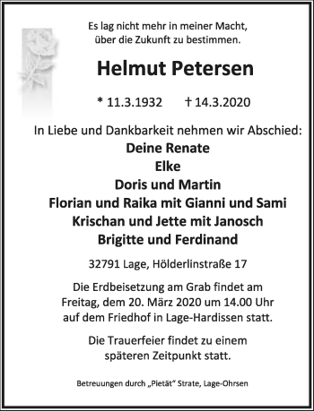 Anzeige  Helmut Petersen  Lippische Landes-Zeitung