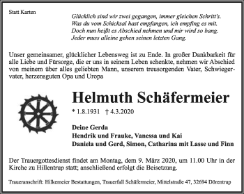 Anzeige  Helmuth Schäfermeier  Lippische Landes-Zeitung