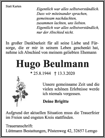 Anzeige  Hugo Beulmann  Lippische Landes-Zeitung