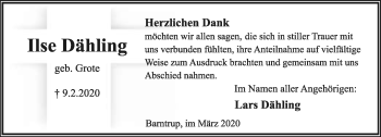 Anzeige  Ilse Dähling  Lippische Landes-Zeitung