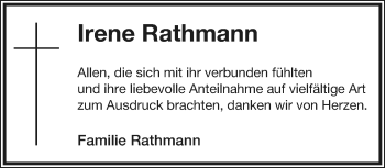Anzeige  Irene Rathmann  Lippische Landes-Zeitung