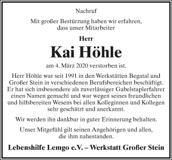 Anzeige  Kai Höhle  Lippische Landes-Zeitung