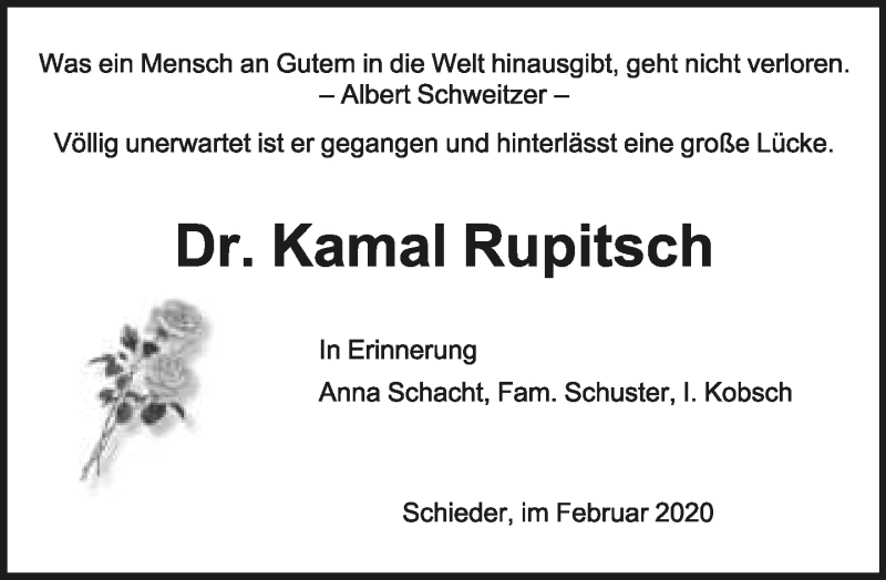  Traueranzeige für Kamal Rupitsch vom 02.03.2020 aus Lippische Landes-Zeitung