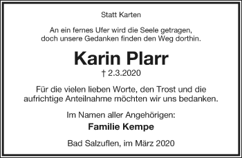 Anzeige  Karin Plarr  Lippische Landes-Zeitung