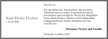 Anzeige  Karl Heinz Fischer  Lippische Landes-Zeitung