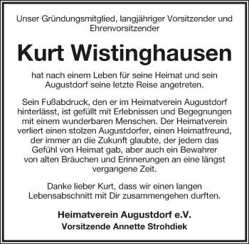Anzeige  Kurt Wistinghausen  Lippische Landes-Zeitung