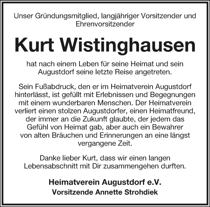  Traueranzeige für Kurt Wistinghausen vom 07.03.2020 aus Lippische Landes-Zeitung