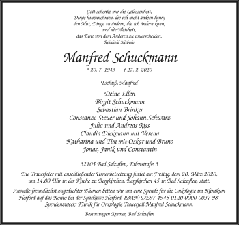 Anzeige  Manfred Schuckmann  Lippische Landes-Zeitung