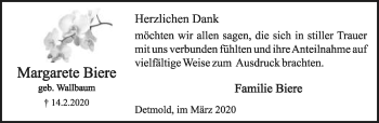 Anzeige  Margarete Biere  Lippische Landes-Zeitung