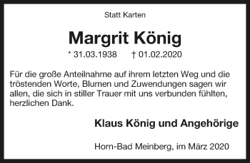 Anzeige  Margrit König  Lippische Landes-Zeitung