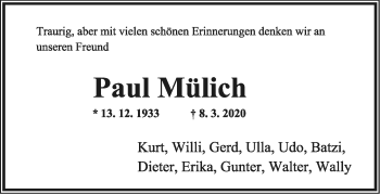 Anzeige  Paul Mülich  Lippische Landes-Zeitung