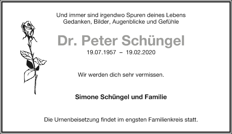  Traueranzeige für Peter Schüngel vom 07.03.2020 aus Lippische Landes-Zeitung