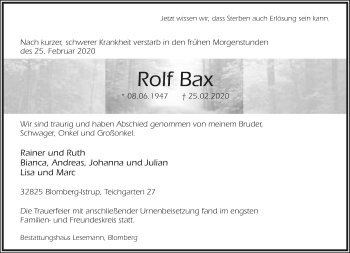 Anzeige  Rolf Bax  Lippische Landes-Zeitung