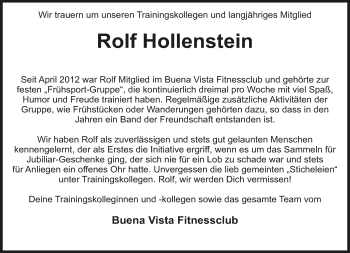 Anzeige  Rolf Hollenstein  Lippische Landes-Zeitung