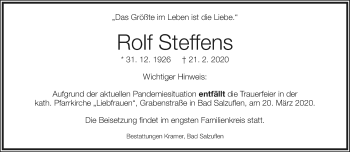 Anzeige  Rolf Steffens  Lippische Landes-Zeitung