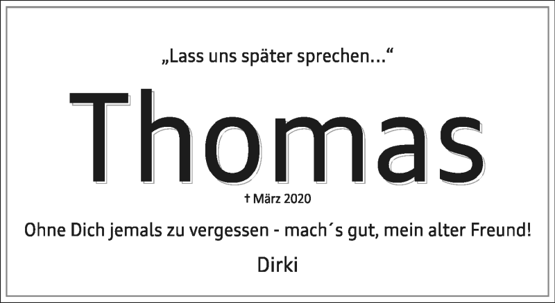  Traueranzeige für Thomas Albrink vom 21.03.2020 aus Lippische Landes-Zeitung
