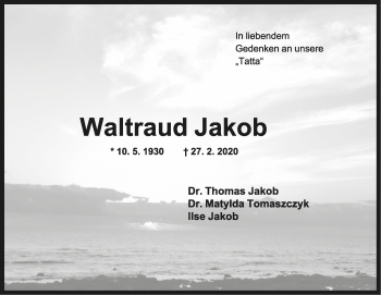 Anzeige  Waltraud Jakob  Lippische Landes-Zeitung