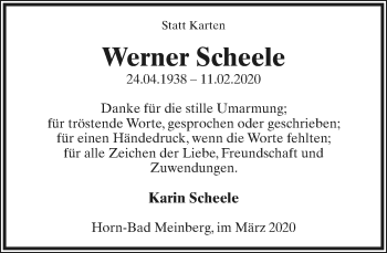 Anzeige  Werner Scheele  Lippische Landes-Zeitung