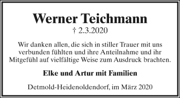 Anzeige  Werner Teichmann  Lippische Landes-Zeitung
