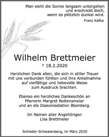 Anzeige  Wilhelm Brettmeier  Lippische Landes-Zeitung