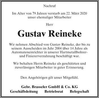 Anzeige  Gustav Reineke  LIPPISCHE LANDES-ZEITUNG