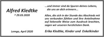 Anzeige  Alfred Kledtke  Lippische Landes-Zeitung