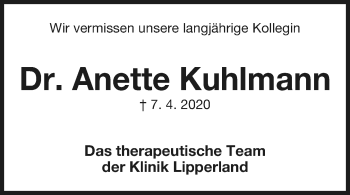 Anzeige  Anette Kuhlmann  Lippische Landes-Zeitung