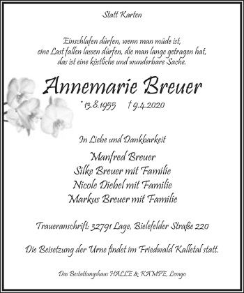 Anzeige  Annemarie Breuer  Lippische Landes-Zeitung