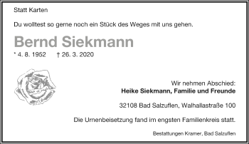 Anzeige  Bernd Siekmann  Lippische Landes-Zeitung