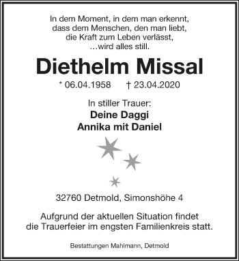 Anzeige  Diethelm Missal  Lippische Landes-Zeitung