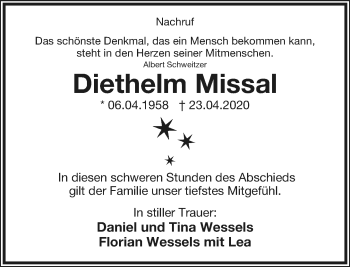 Anzeige  Diethelm Missal  Lippische Landes-Zeitung