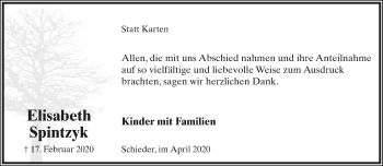 Anzeige  Elisabeth Spintzyk  Lippische Landes-Zeitung