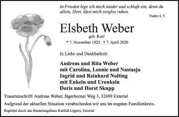 Anzeige  Elsbeth Weber  Lippische Landes-Zeitung