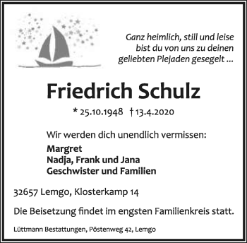 Anzeige  Friedrich Schulz  Lippische Landes-Zeitung