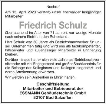 Anzeige  Friedrich Schulz  Lippische Landes-Zeitung
